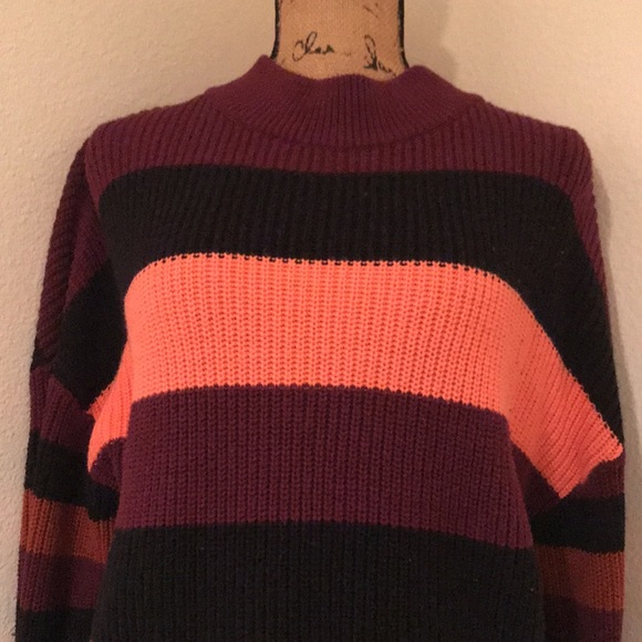 Express Womens Cropped Long Sleeve Multi-Color Striped Sweater-M - Picture 2 of 14